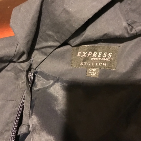 Express Navy Blue With Hood Light Weight Front Zipper Lined Jacket Size: 10 (M) - Picture 8 of 11